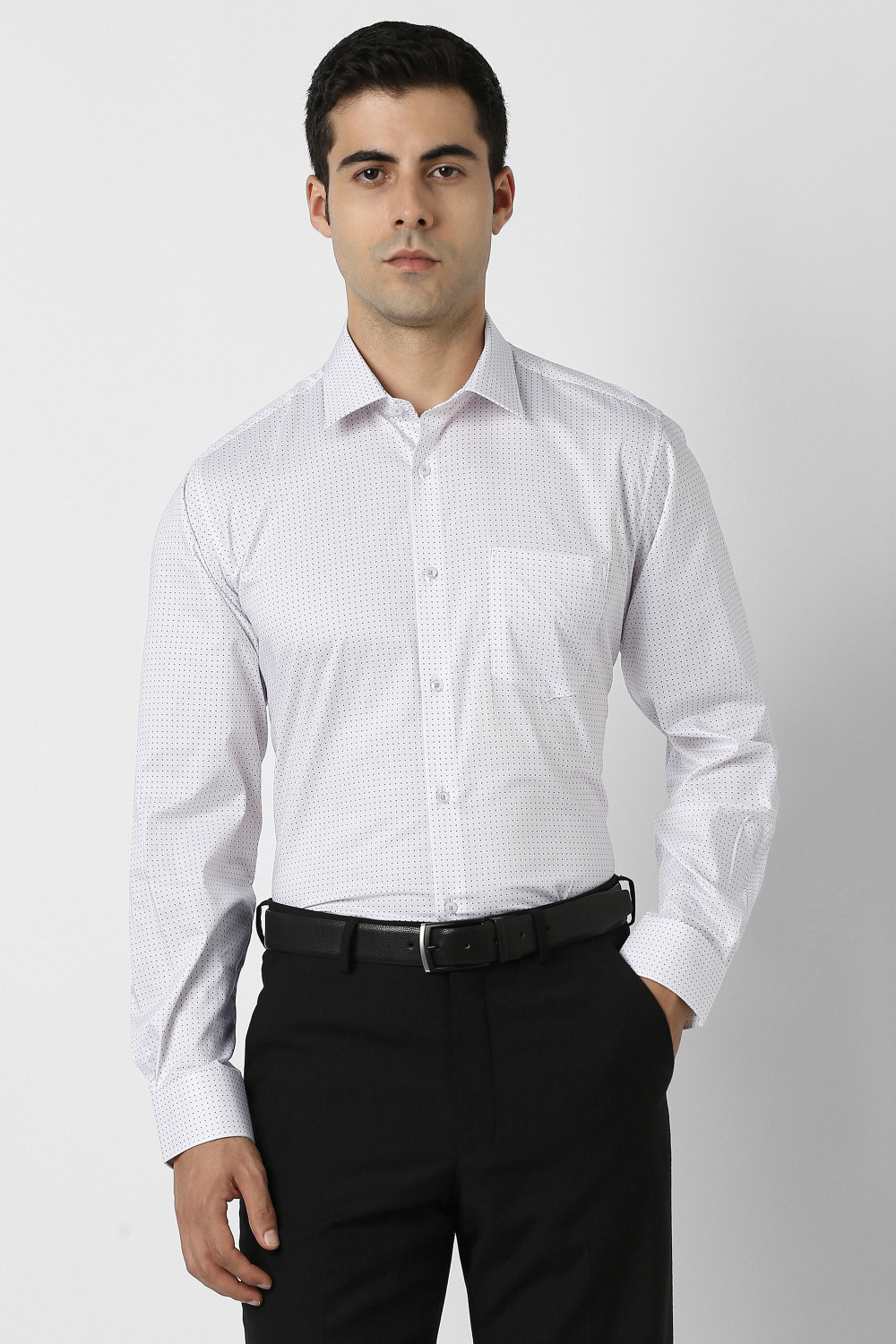 Image of PARK AVENUE Men Slim Fit Solid Cut Away Collar Formal Shirt