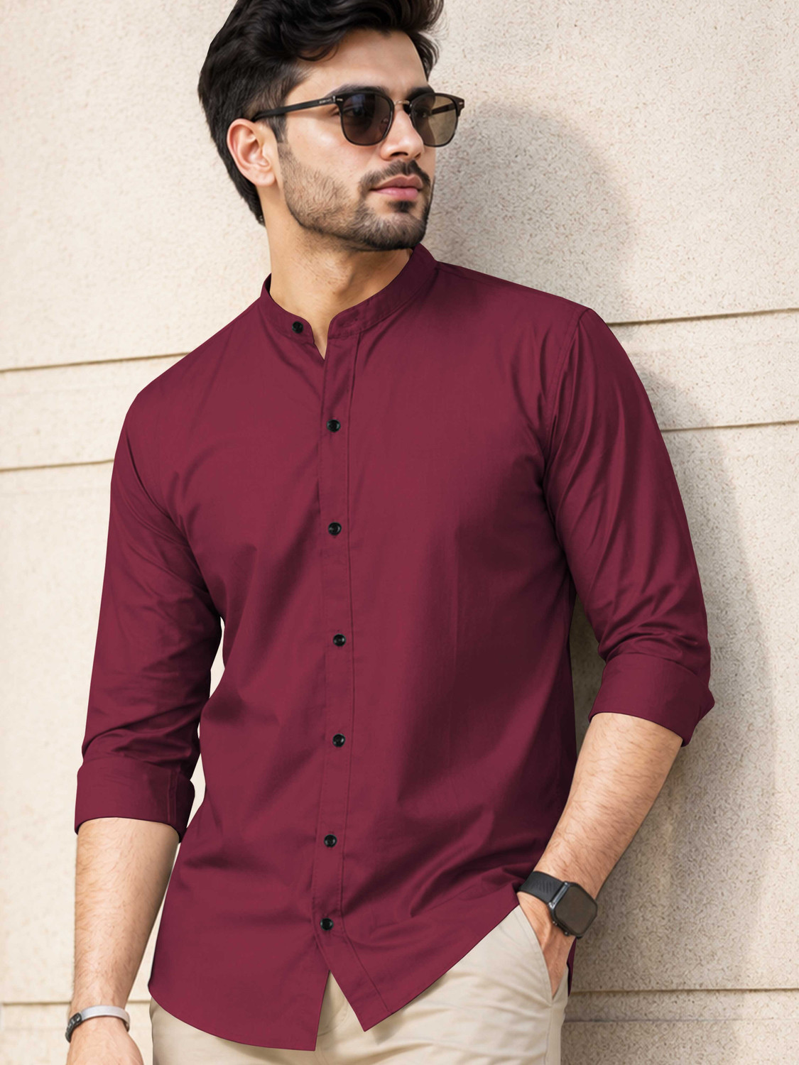 VeBNoR Men Solid Casual Purple Shirt