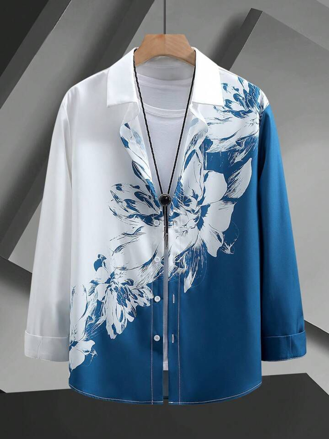 Image of Indissoluble Men Regular Fit Floral Print, Dyed /Ombre Ribbed Collar Casual Shirt