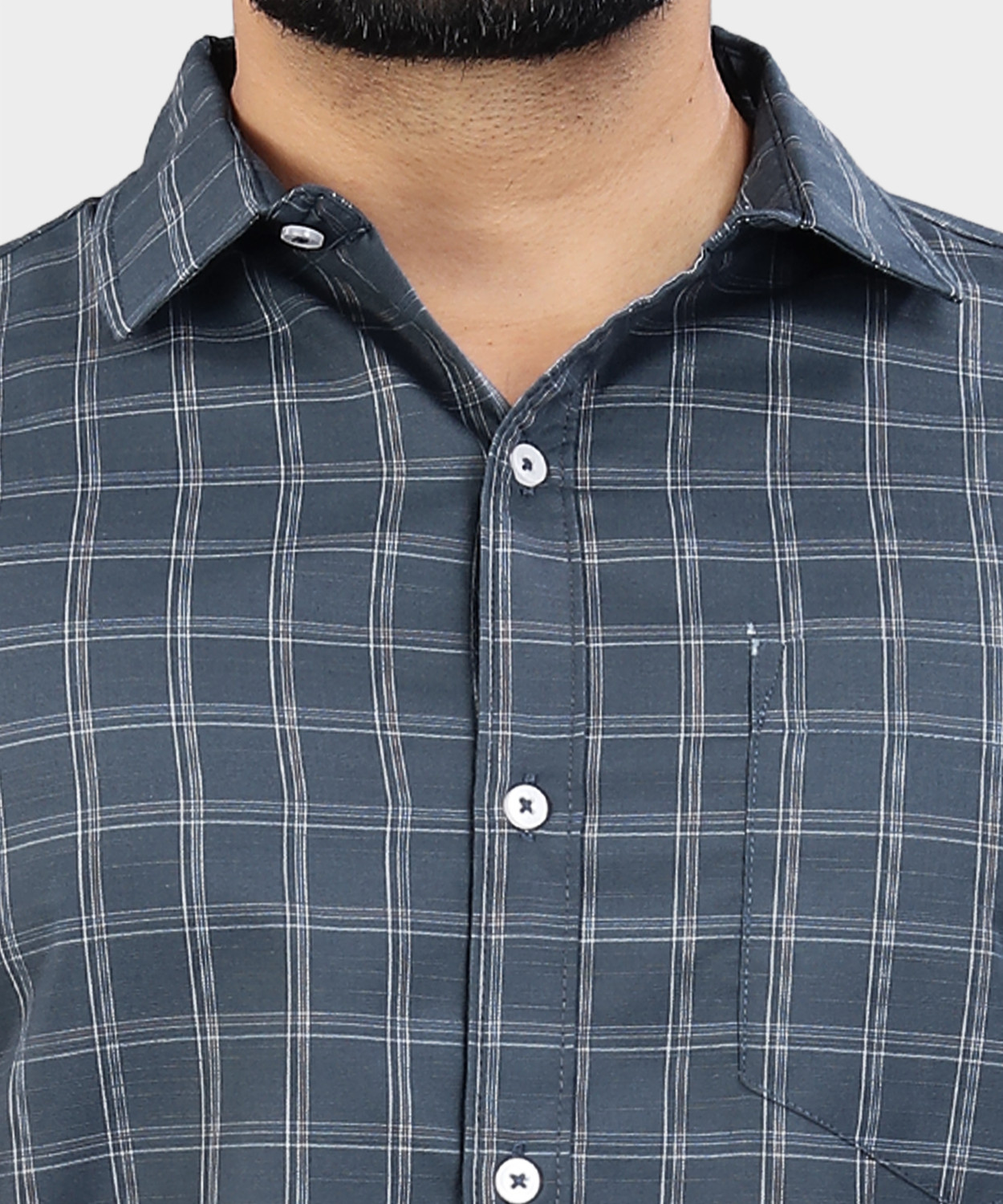 Image of VeBNoR Men Regular Fit Checkered Spread Collar Formal Shirt