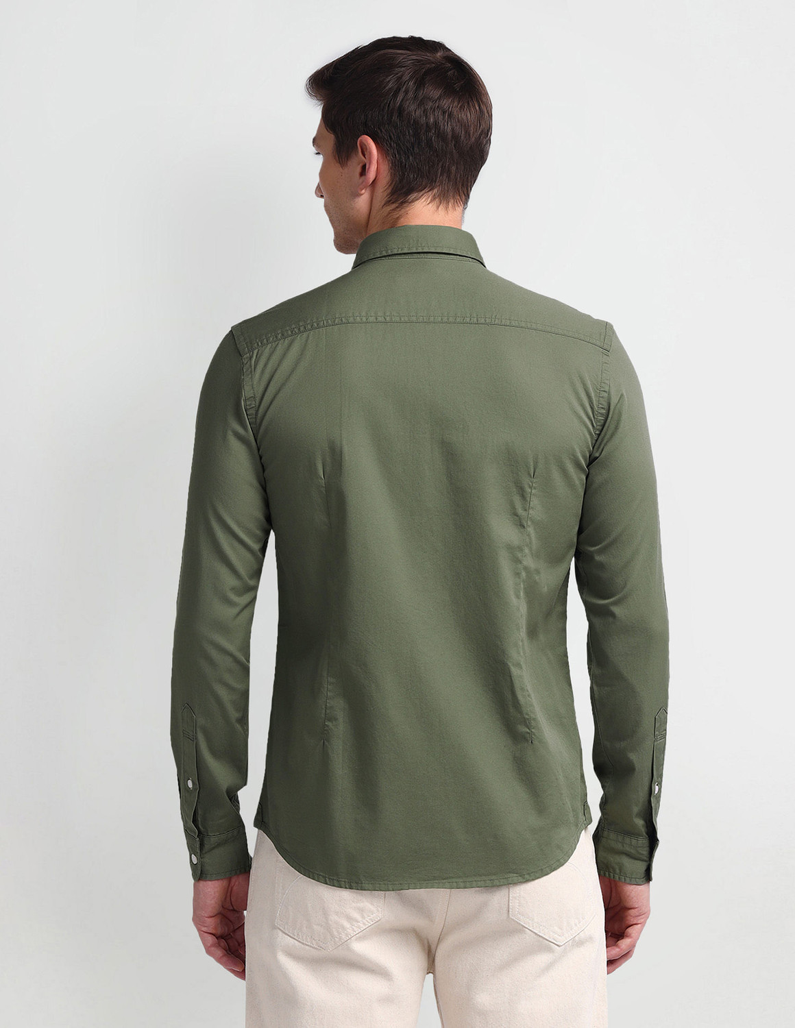 Image of U.S. POLO ASSN. Men Slim Fit Solid Cut Away Collar Casual Shirt