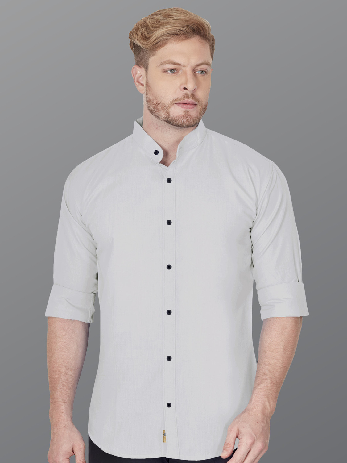 Image of VeBNoR Men Solid Formal Grey Shirt