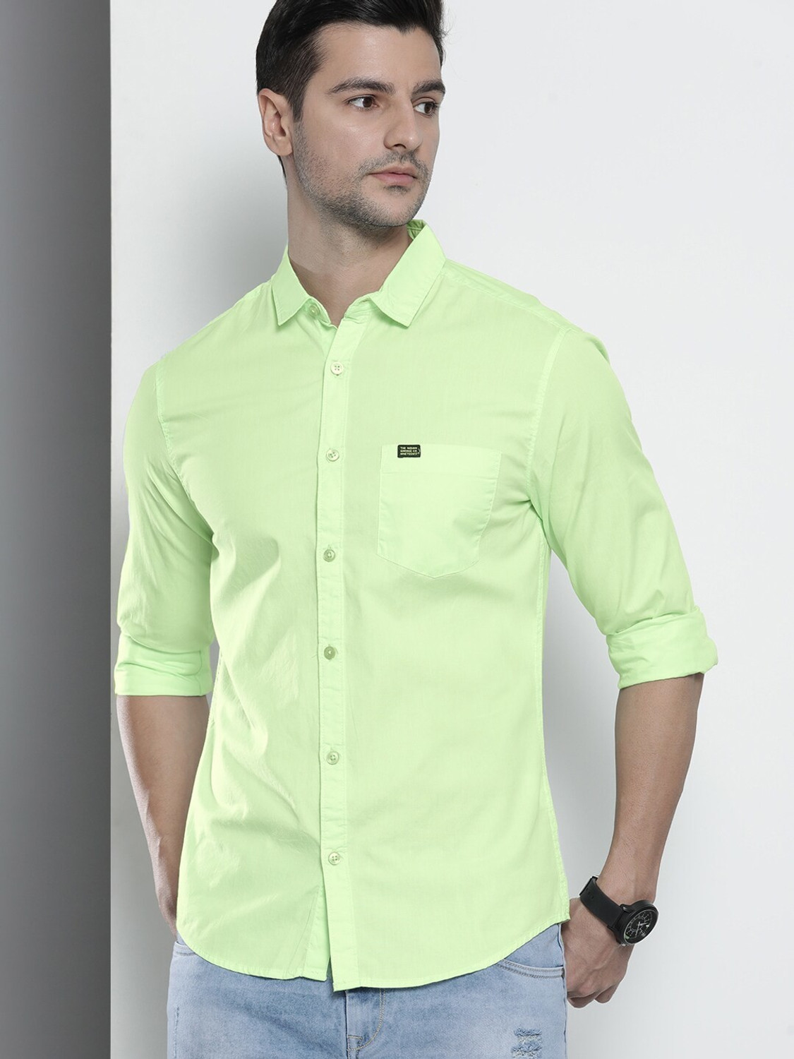 Image of The Indian Garage Co. Men Solid Casual Green Shirt