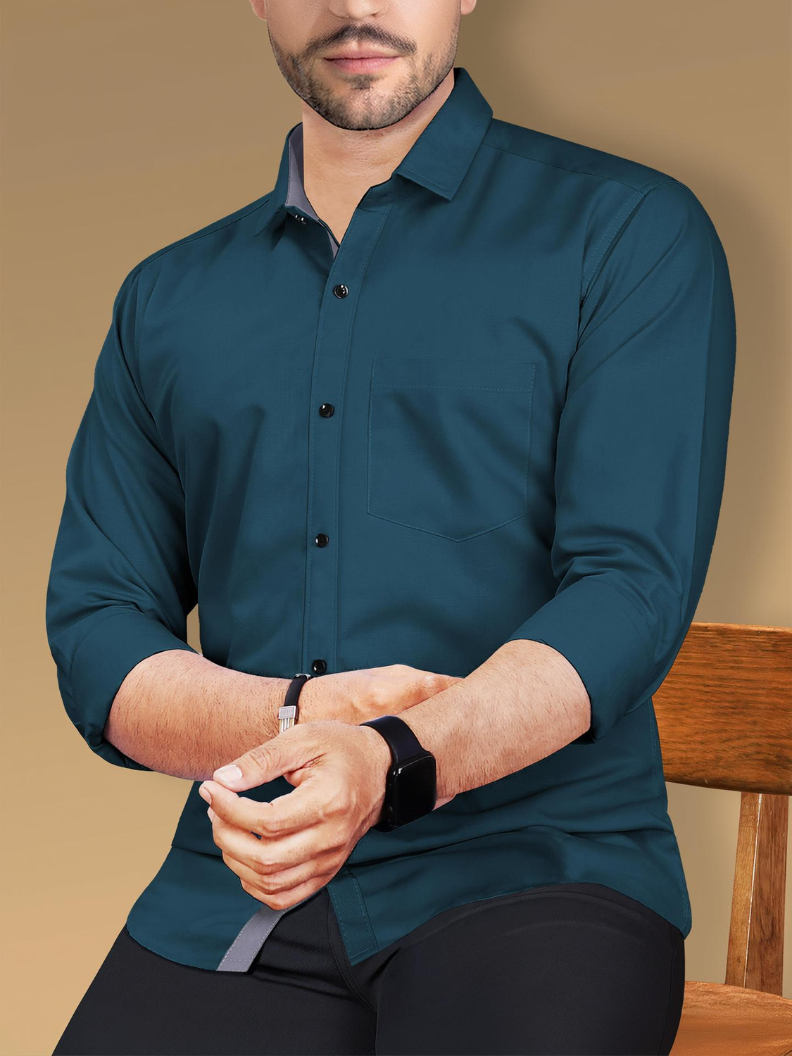 Men Regular Fit Solid Button Down Collar Casual Shirt