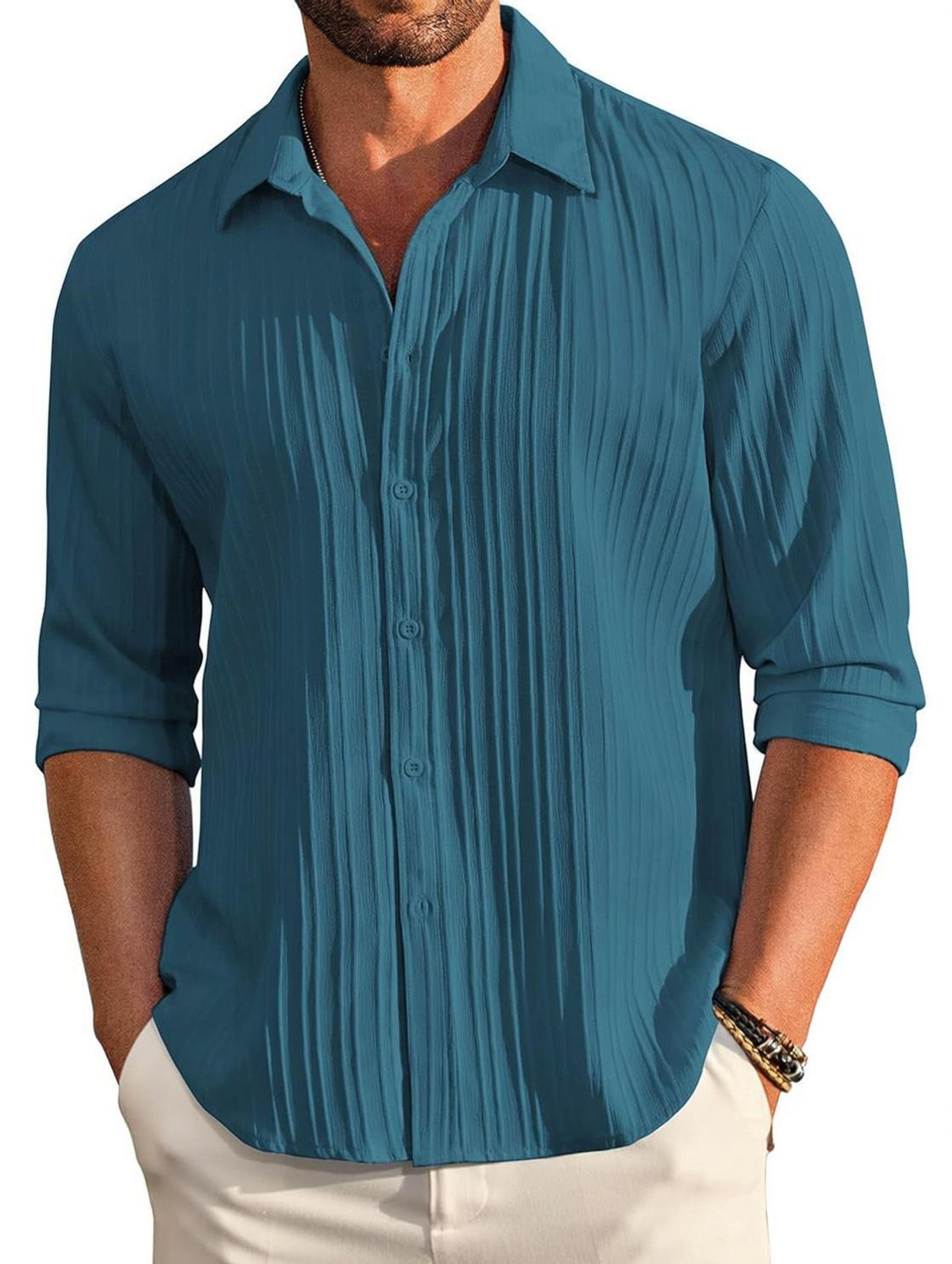 Image of SANBROS Men Regular Fit Solid Spread Collar Casual Shirt