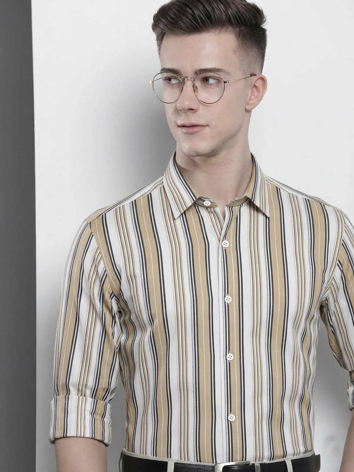 Image of S-LINE Men Slim Fit Solid Mandarin Collar Casual Shirt
