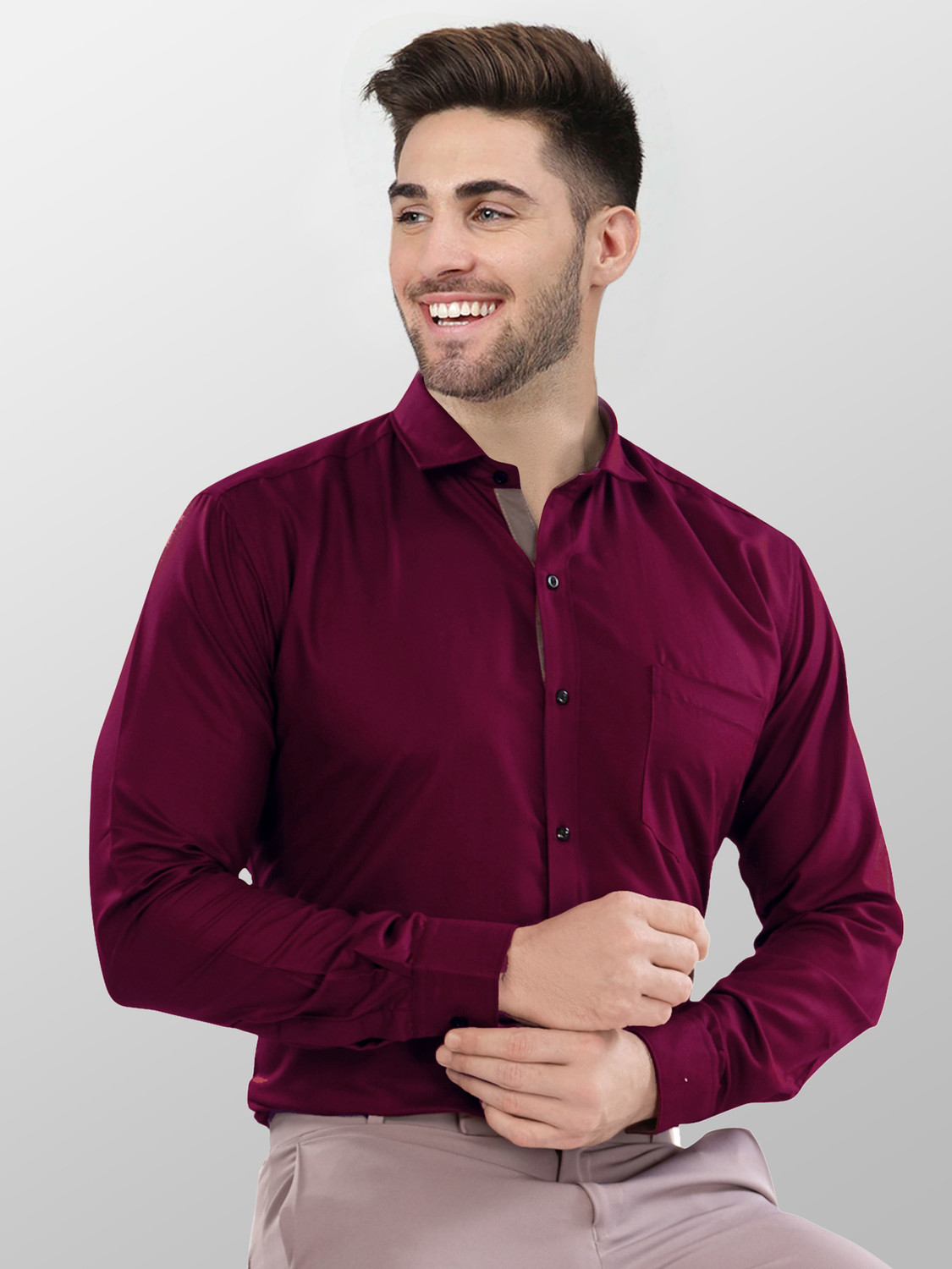 Image of FIBERMILL Men Slim Fit Solid Spread Collar Formal Shirt