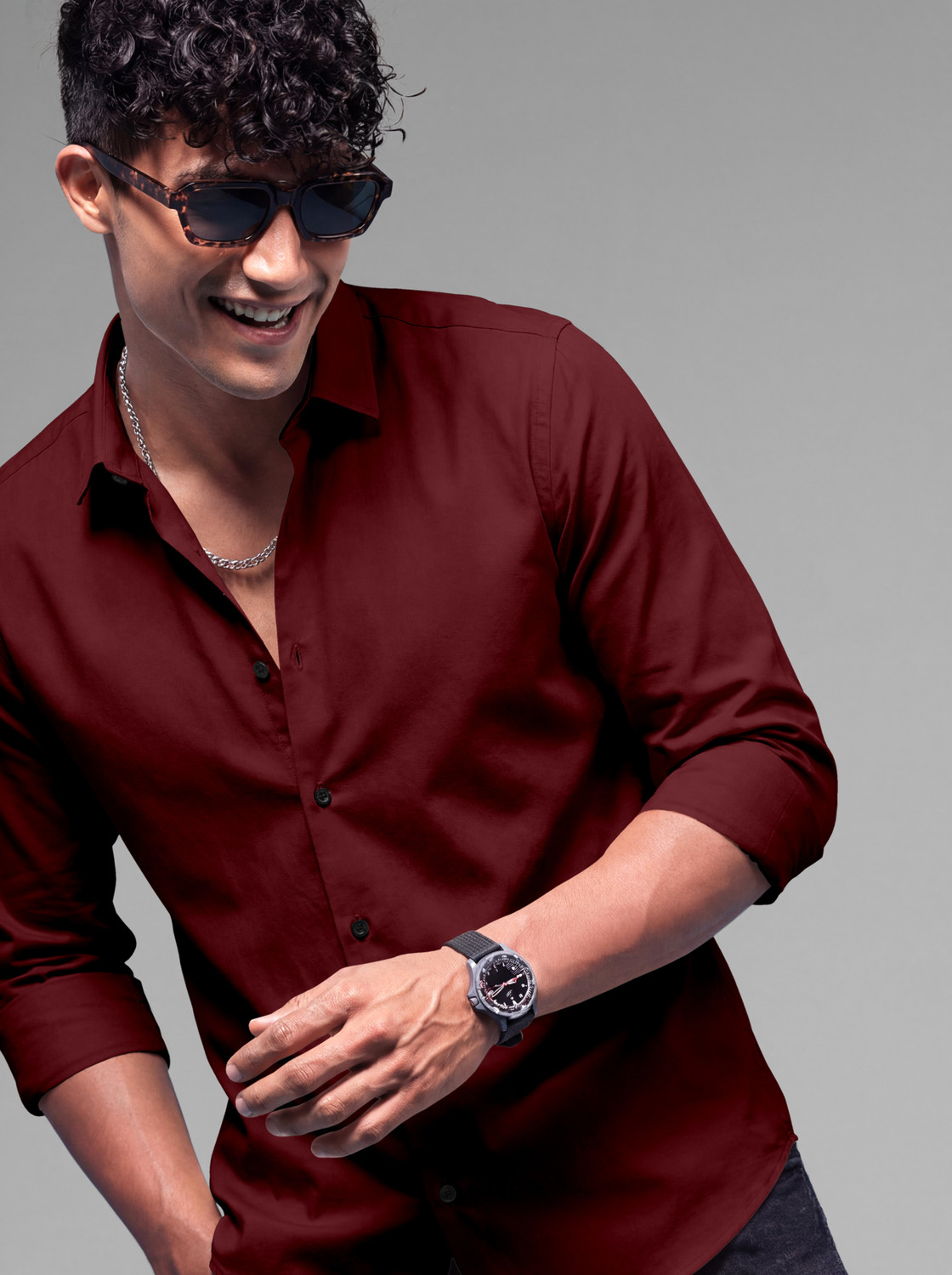Image of SANBROS Men Regular Fit Solid Spread Collar Casual Shirt