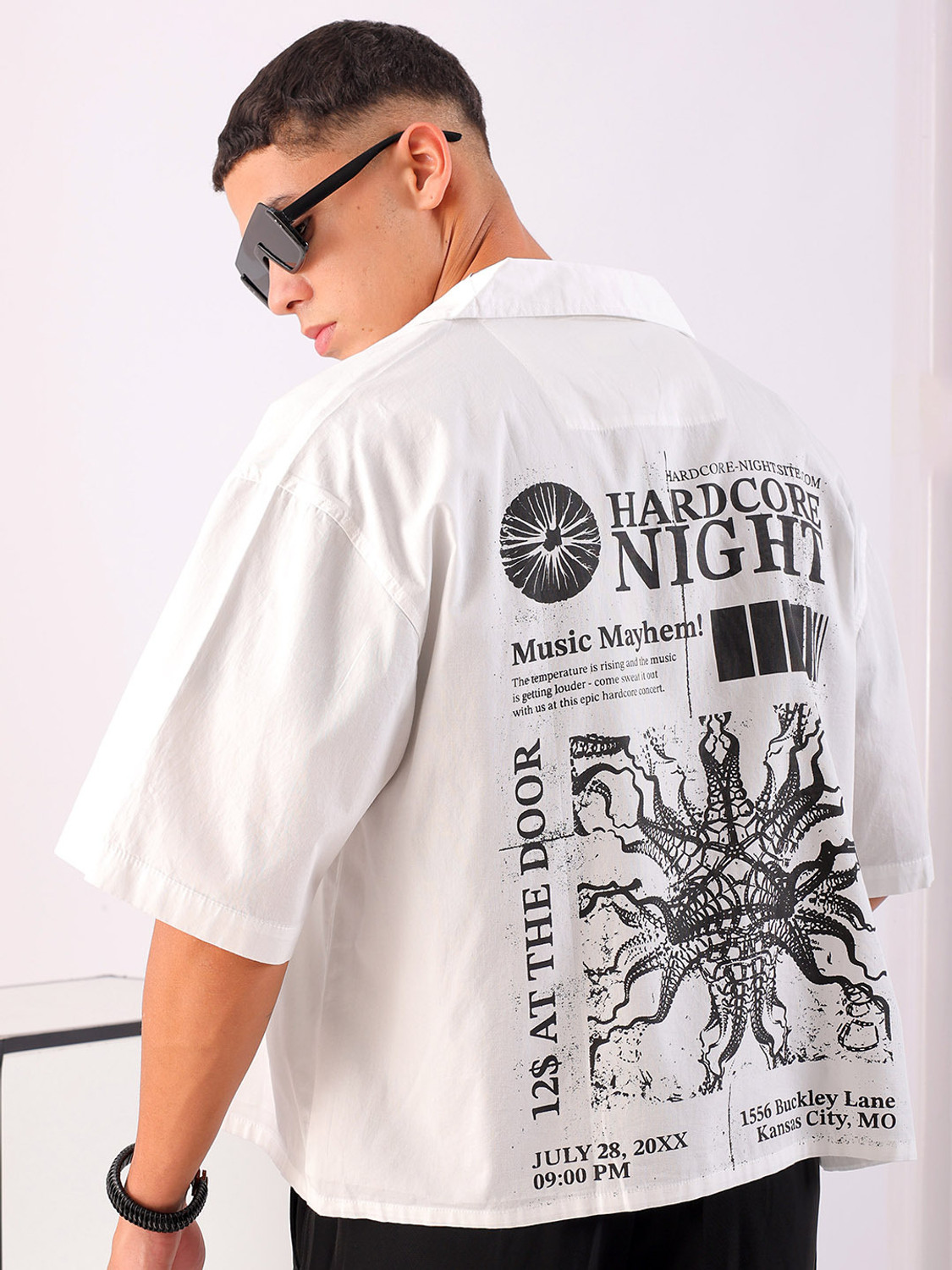 Image of VASTRADO Men Oversized Fit Checkered Cut Away Collar Casual Shirt