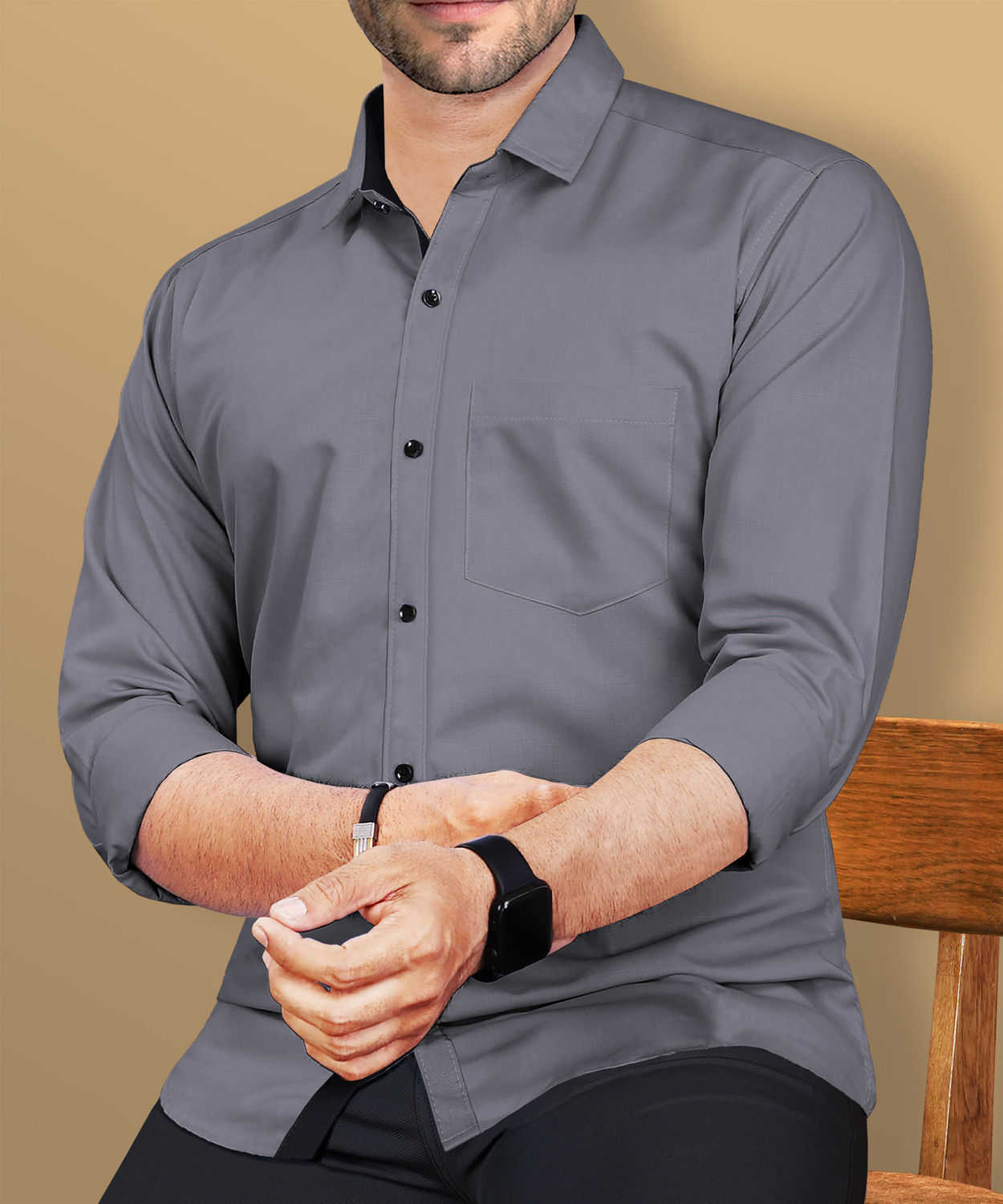 Men Regular Fit Solid Button Down Collar Casual Shirt