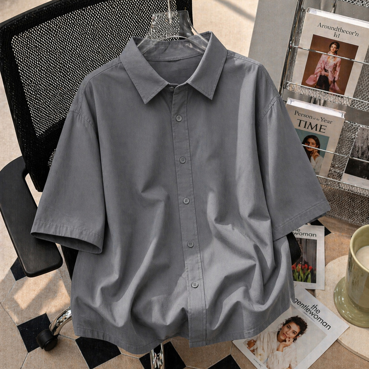 Image of Asta Moda Men Oversized Fit Solid, Printed Spread Collar Casual Shirt