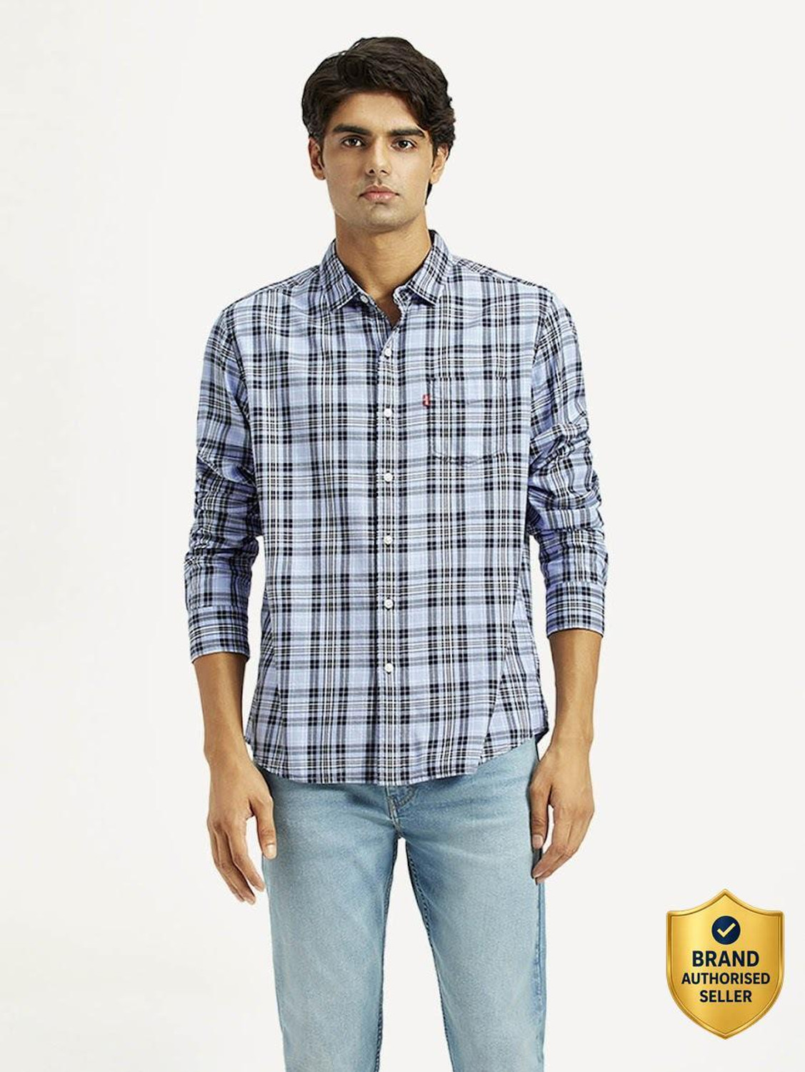 LEVI'S Men Checkered Casual Blue Shirt