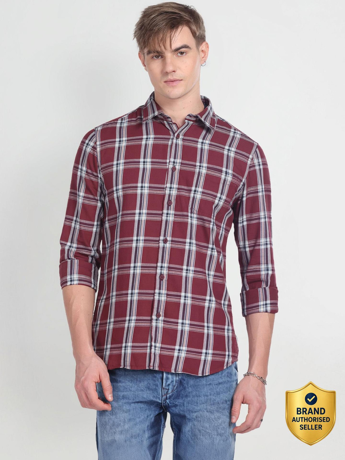 Image of FLYING MACHINE Men Slim Fit Striped Spread Collar Casual Shirt
