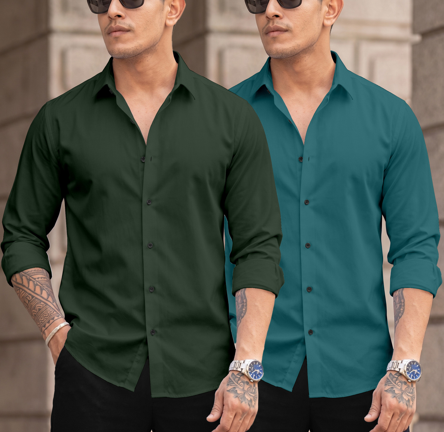 Image of ANKLAR Men Regular Fit Solid Spread Collar Casual Shirt (Pack of 2)