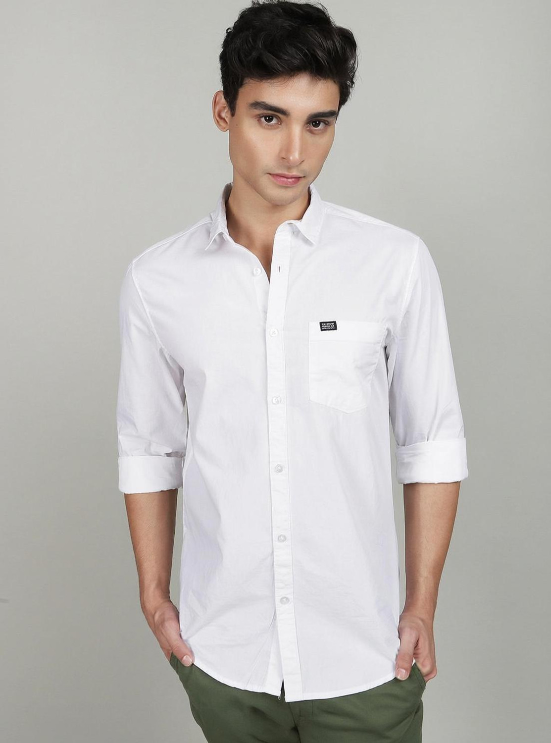 The Indian Garage Co. Men Solid Casual White Shirt