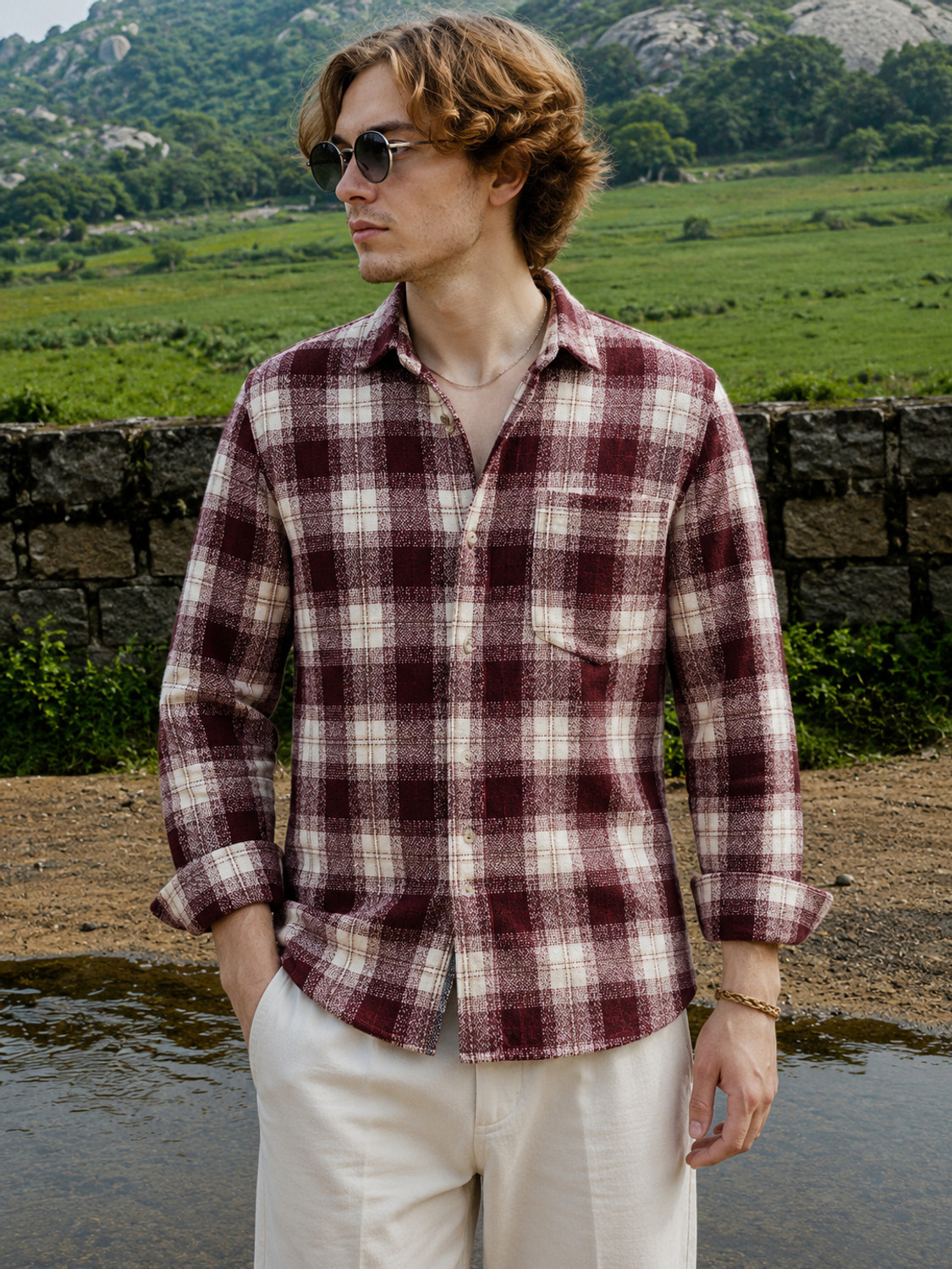 Image of Voroxy Men Regular Fit Striped Spread Collar Casual Shirt