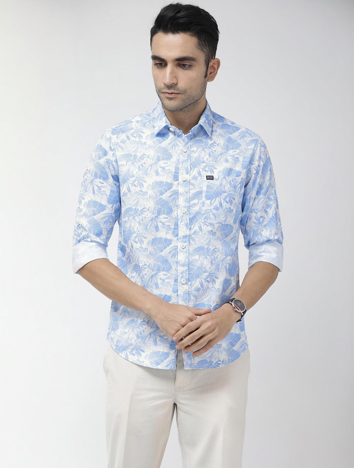 The Indian Garage Co. Men Printed Casual Blue Shirt