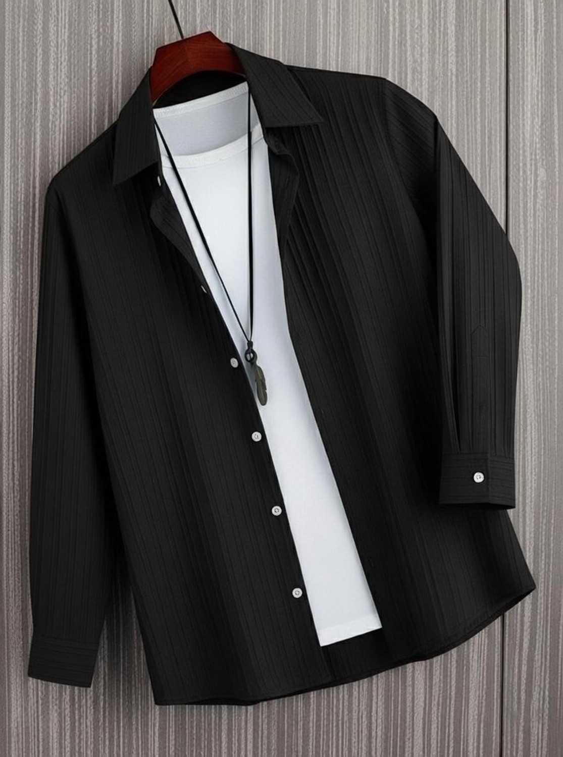 Image of Voroxy Men Regular Fit Striped Spread Collar Casual Shirt