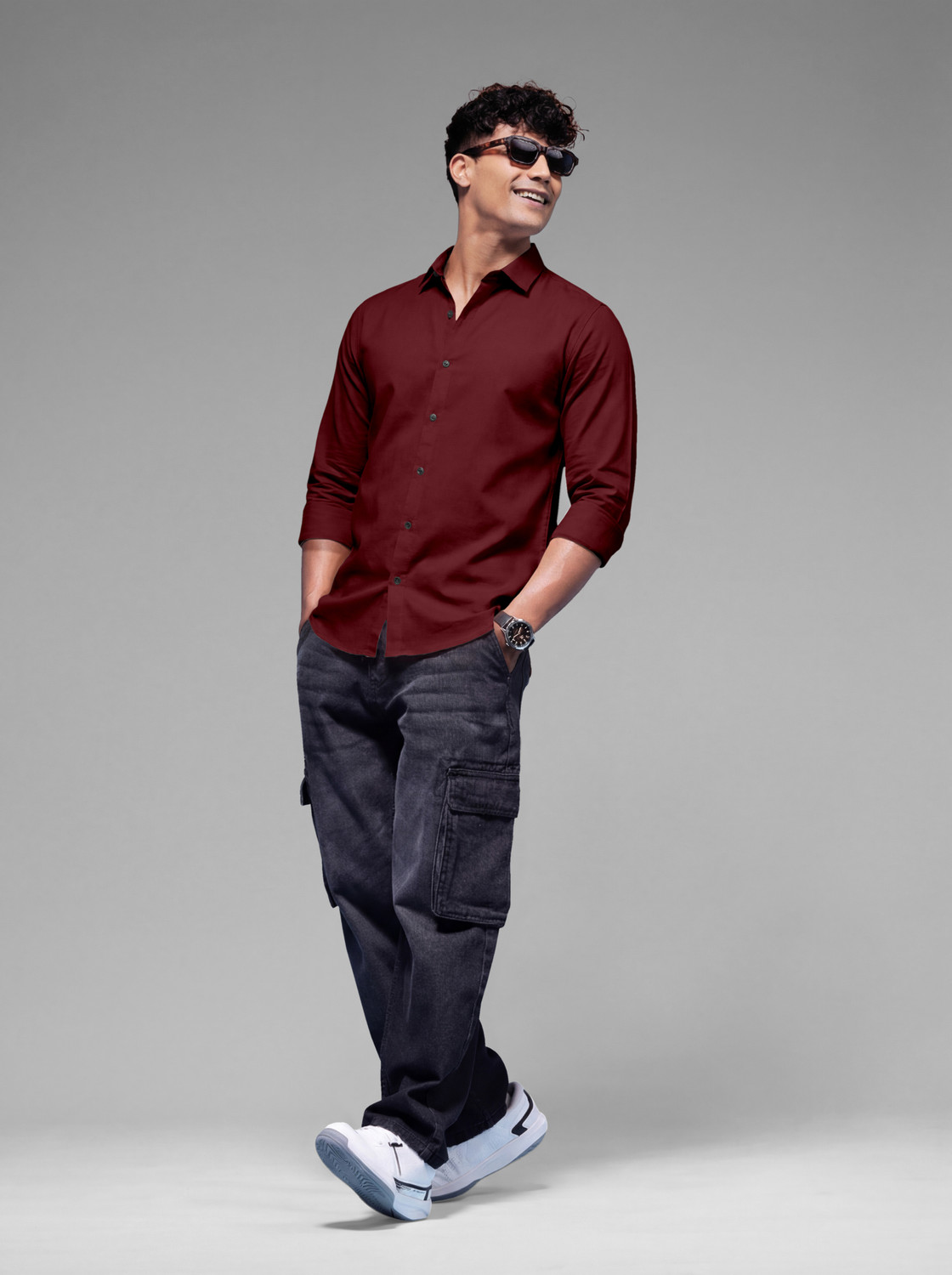 Image of SANBROS Men Regular Fit Solid Spread Collar Casual Shirt