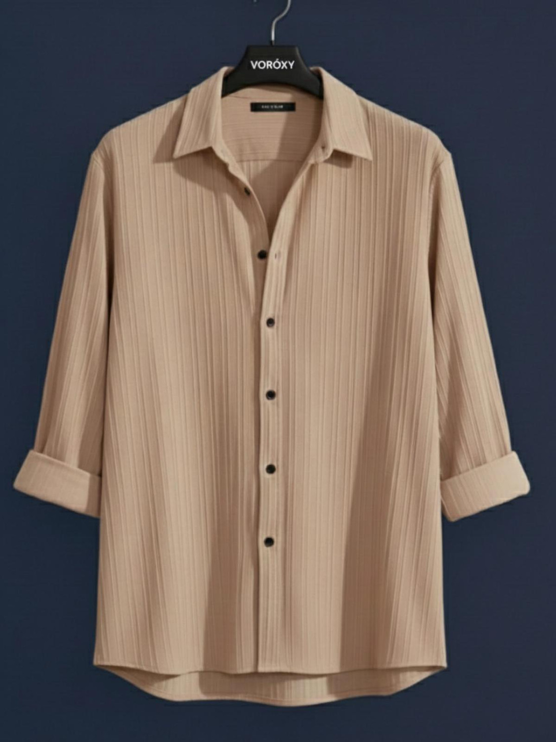 Image of Voroxy Men Regular Fit Striped Spread Collar Casual Shirt