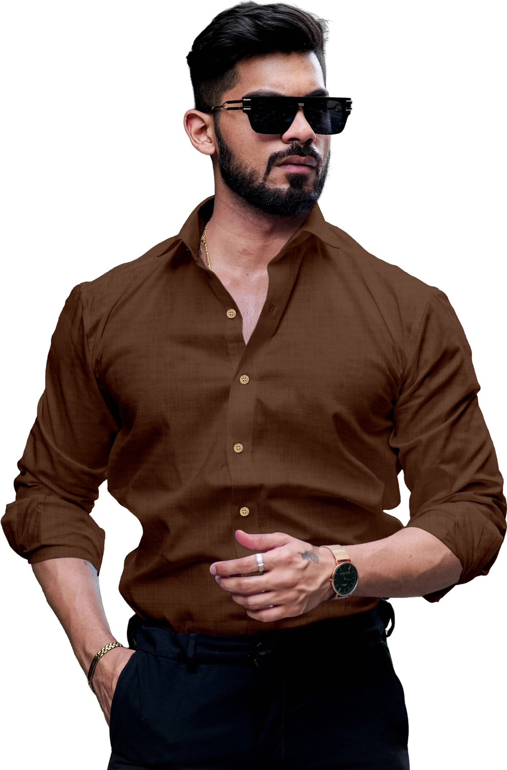 Image of NexaFlair Men Regular Fit Solid Spread Collar Formal Shirt