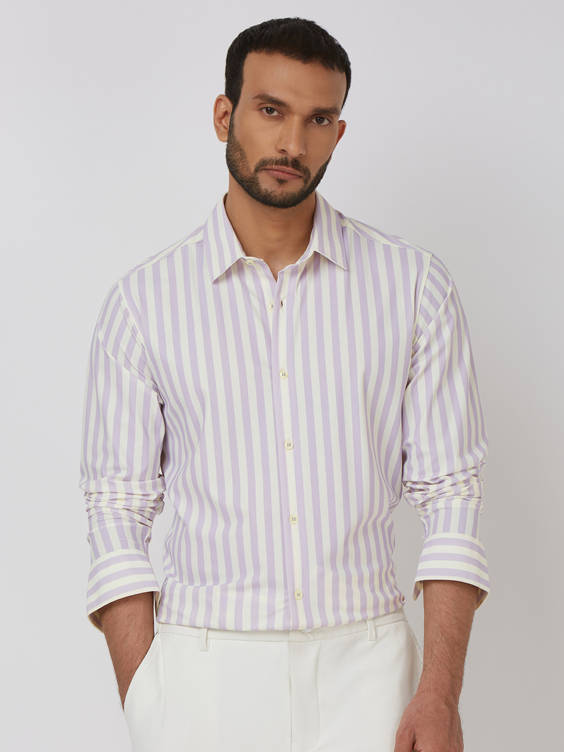 Image of MUFTI Men Slim Fit Striped Spread Collar Casual Shirt