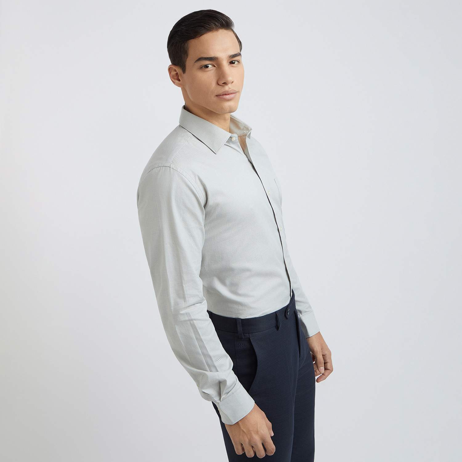 Image of Raymond Men Regular Fit Self Design Spread Collar Formal Shirt
