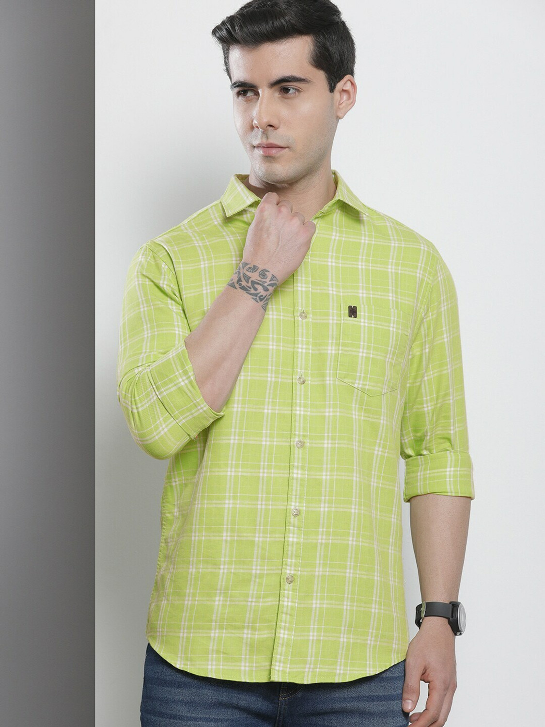 The Indian Garage Co. Men Checkered Green Shirt – Casual