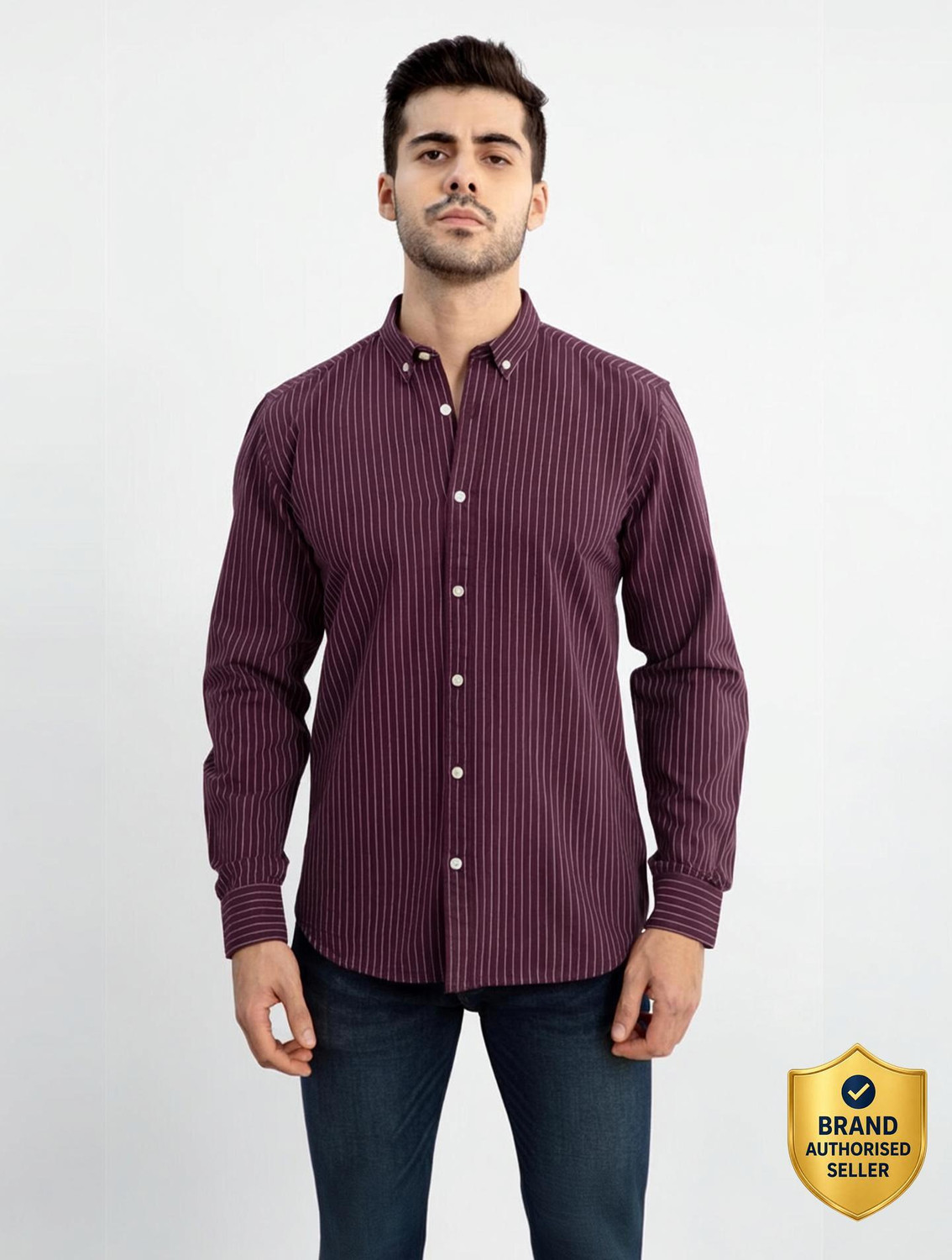 Snitch Men Striped Casual Maroon Shirt
