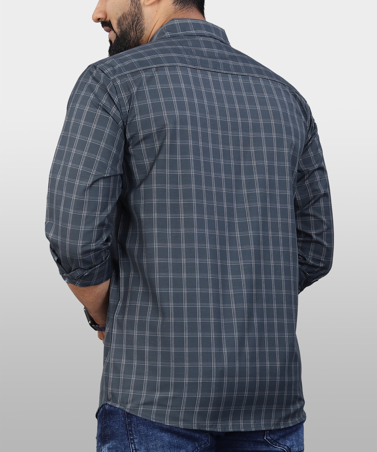 Image of VeBNoR Men Regular Fit Checkered Spread Collar Formal Shirt