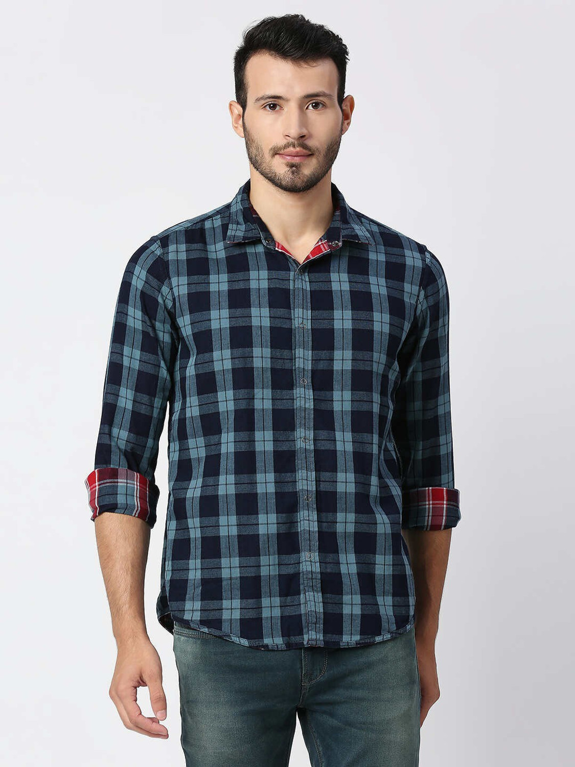 Image of Pepe Jeans Men Regular Fit Checkered Casual Shirt
