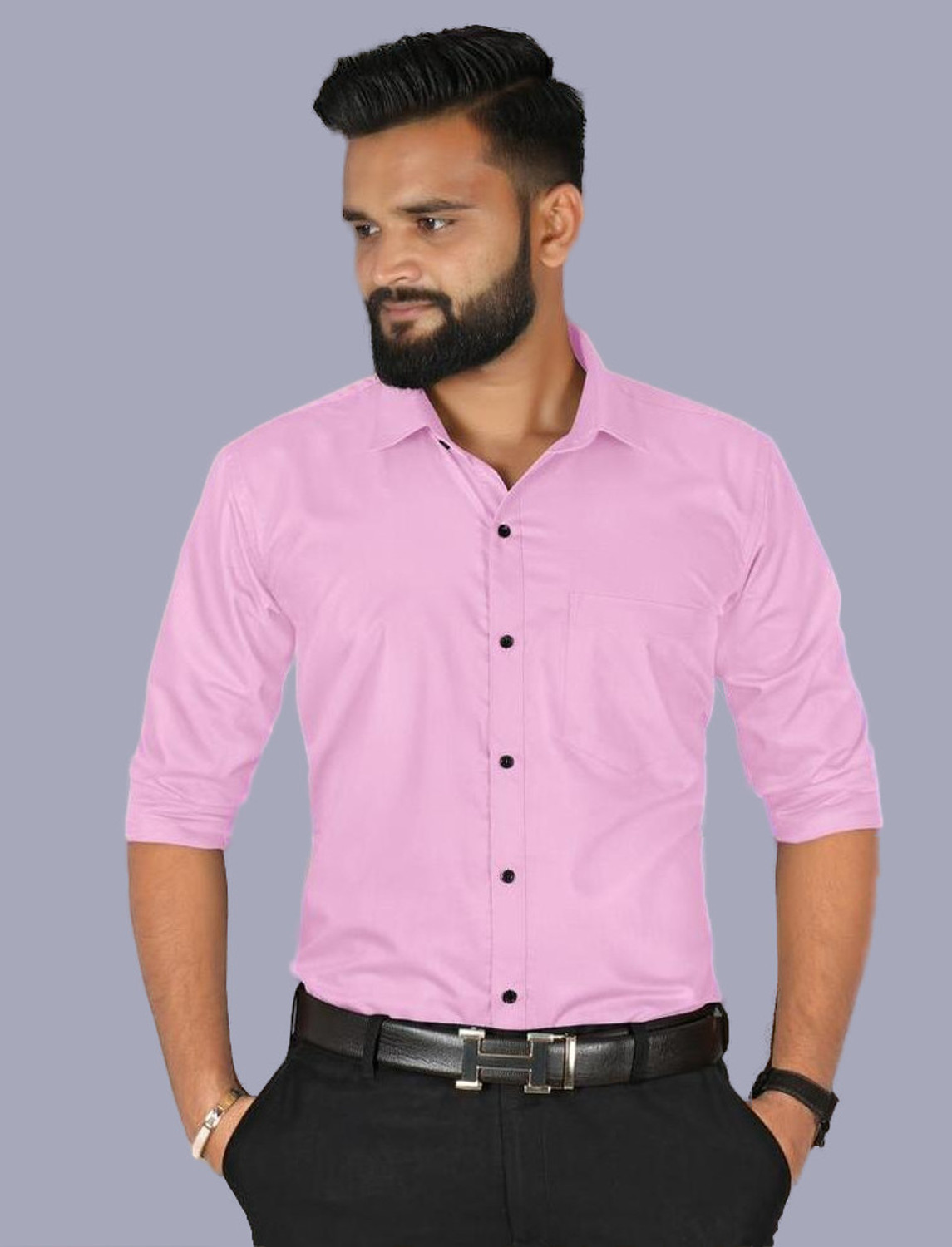 Image of FIBERMILL Men Slim Fit Solid Spread Collar Formal Shirt