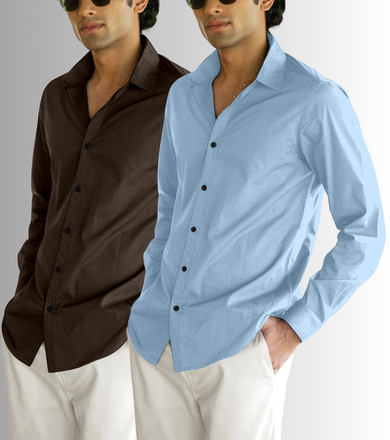 Image of ANKLAR Men Regular Fit Solid Spread Collar Casual Shirt (Pack of 2)