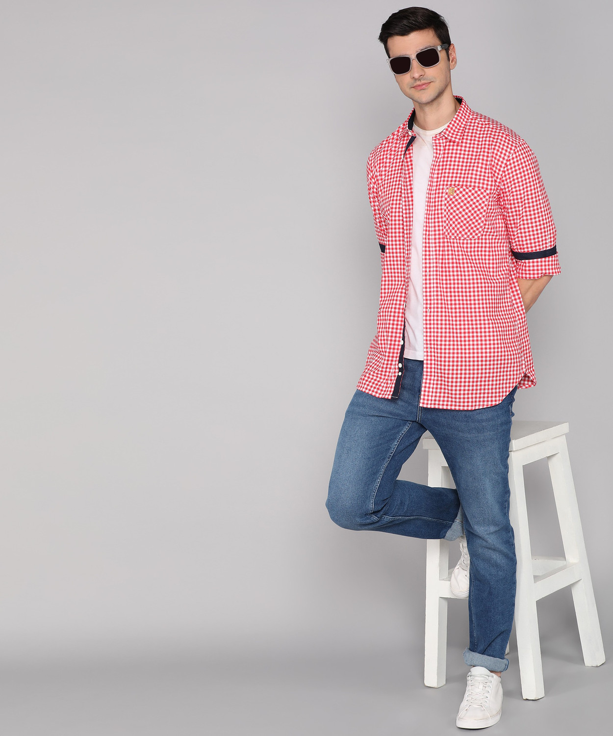 Image of Van Heusen Academy Men Checkered Casual Red Shirt