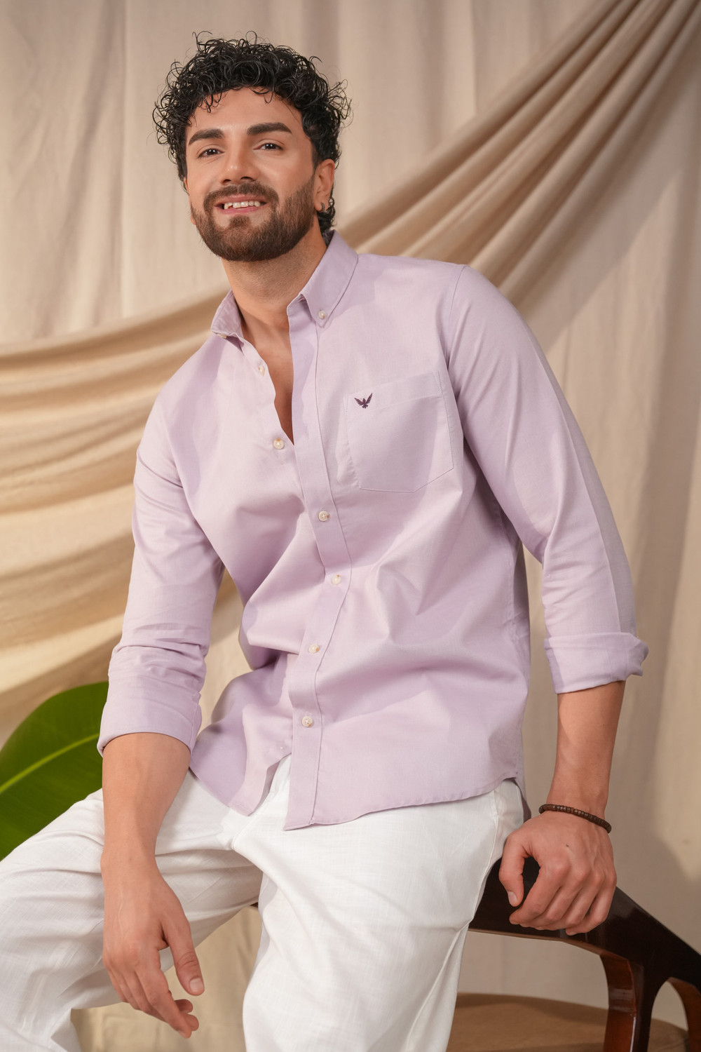 Image of PERCH Men Slim Fit Solid Button Down Collar Casual Shirt
