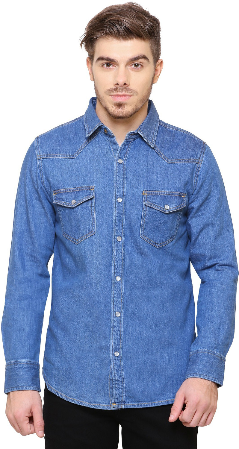 Image of AIDAN PAUL Men Regular Fit Washed Cut Away Collar Casual Shirt