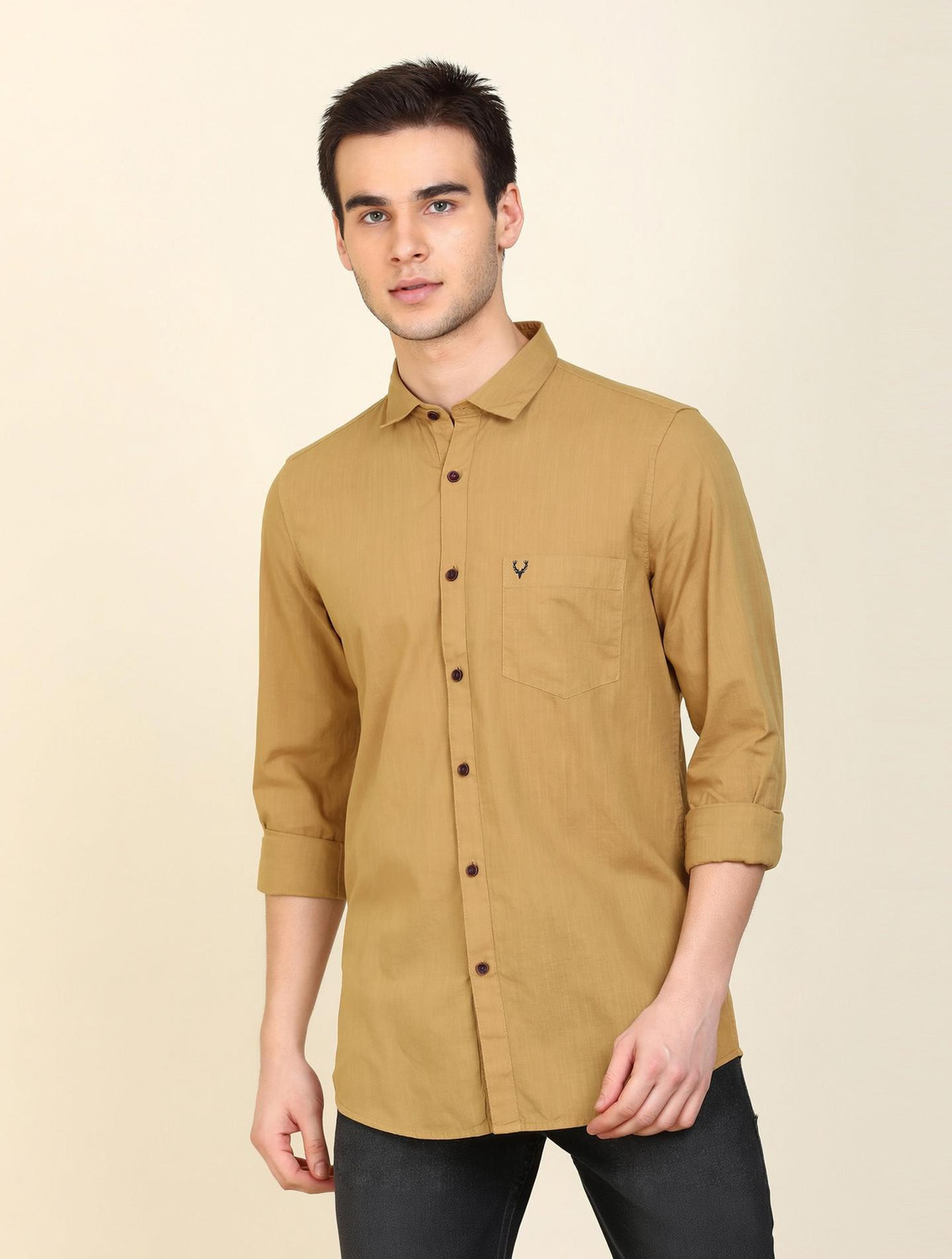 Allen Solly Men Solid Casual Khaki Shirt