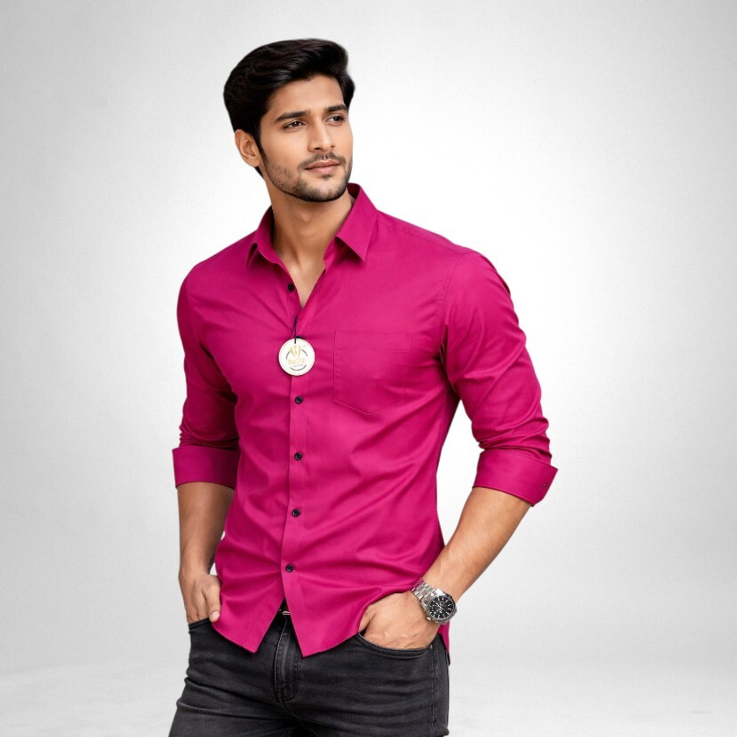 Image of FIBERMILL Men Slim Fit Solid Spread Collar Formal Shirt
