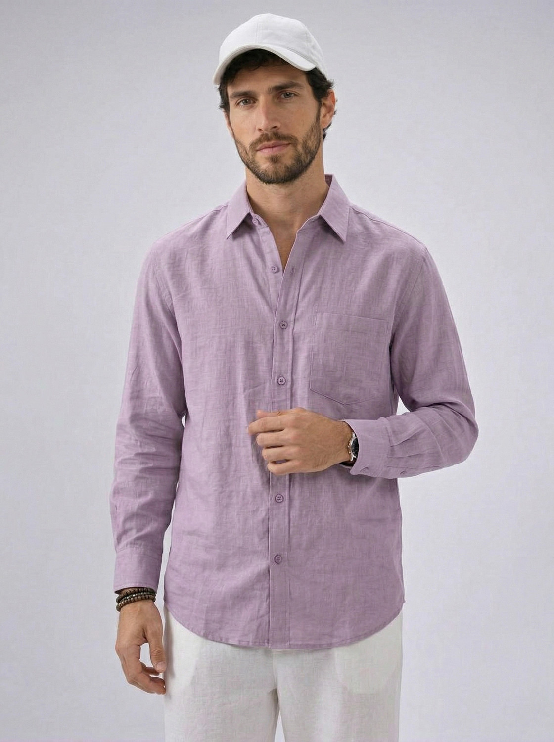 Image of PERCH Men Slim Fit Solid Button Down Collar Casual Shirt