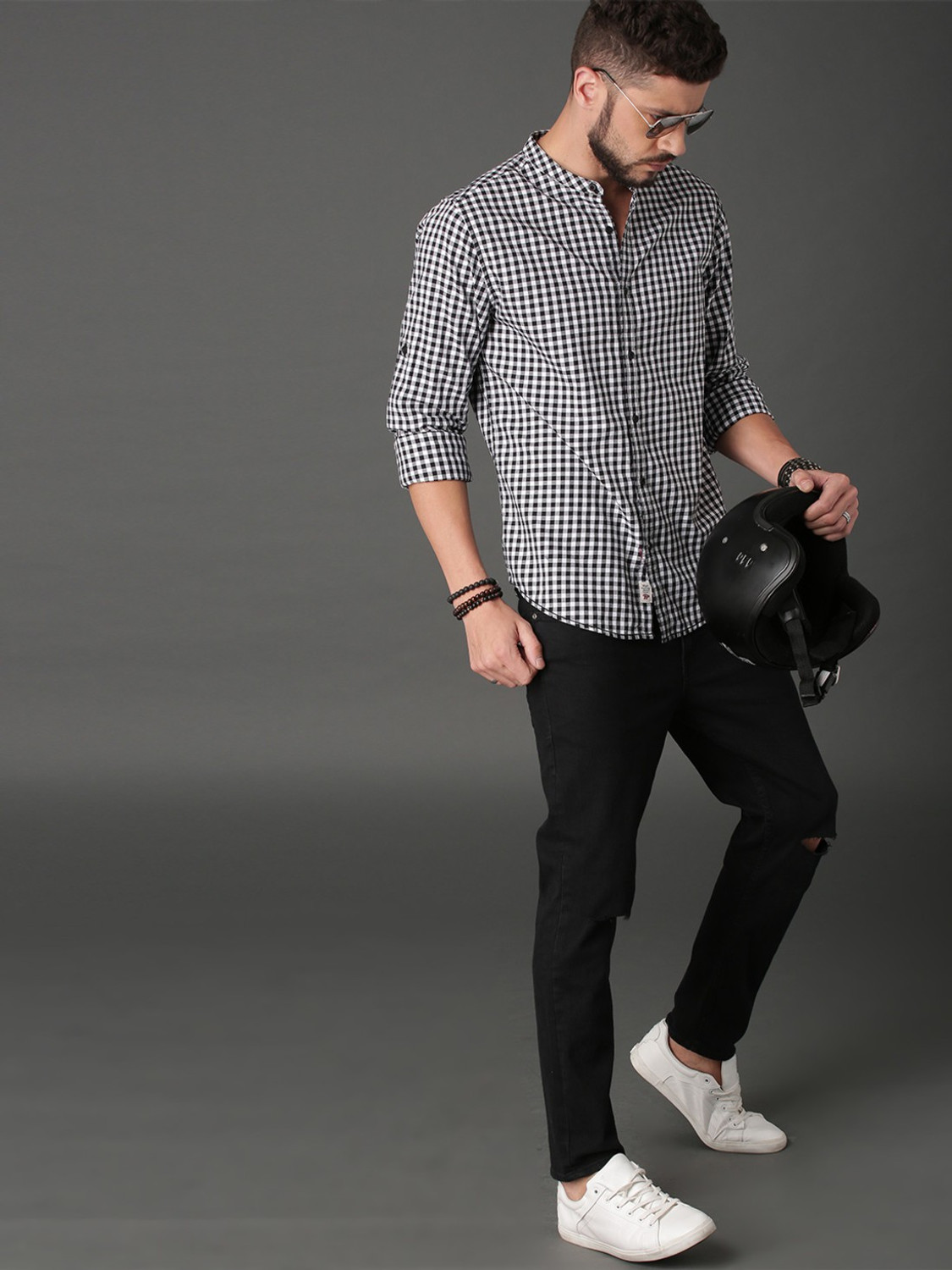 Roadster Men Checkered Casual Black, Grey, White Shirt Price History