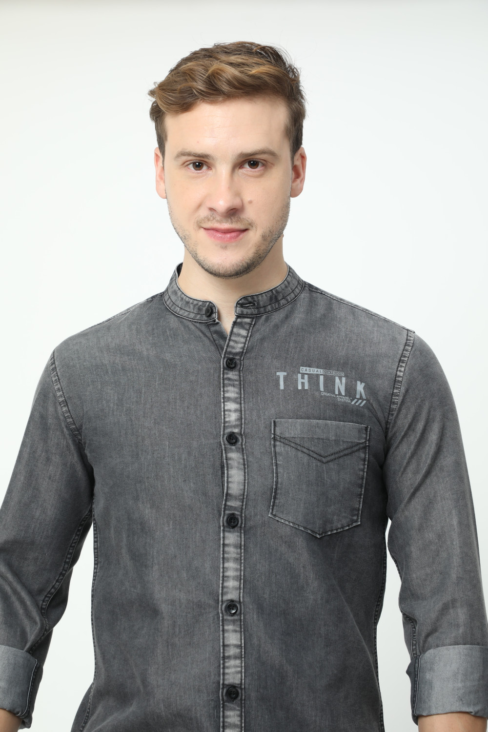 Image of Gaz America Men Printed Casual Grey Shirt