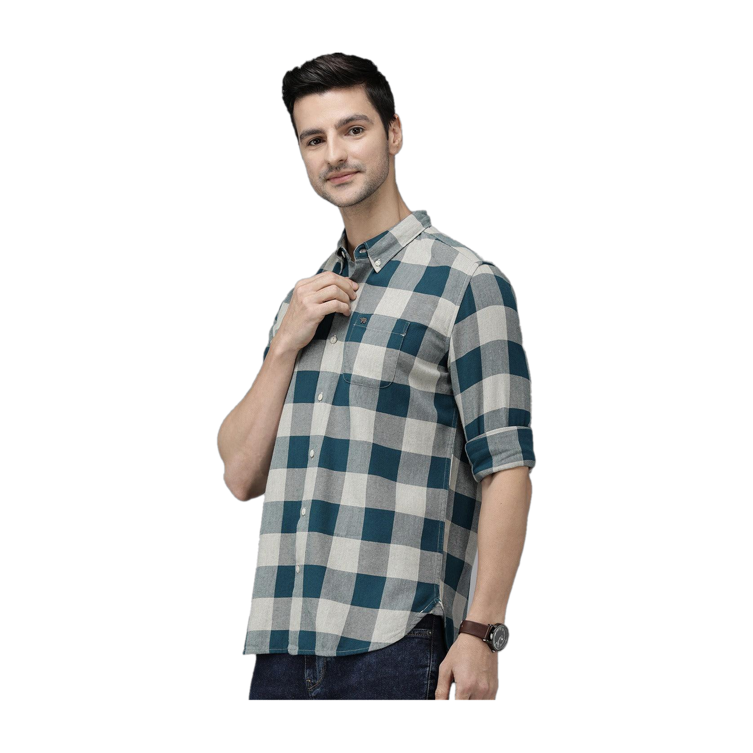 THE BEAR HOUSE Men Checkered Casual Dark Blue, Beige Shirt