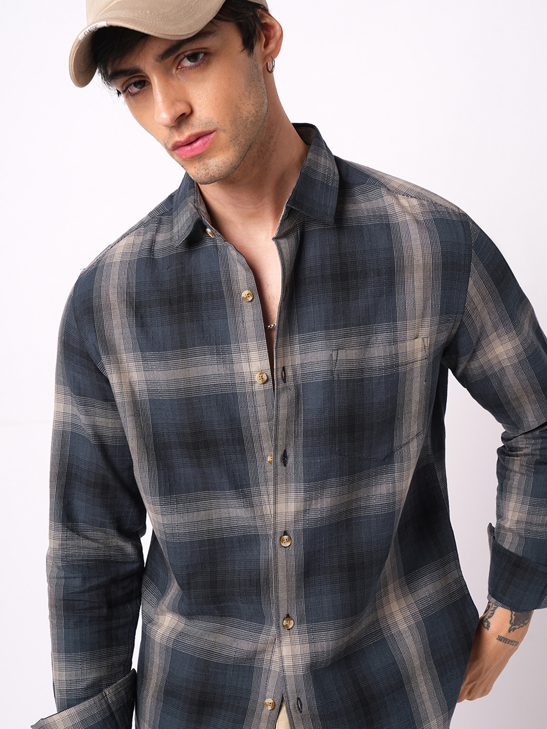 Image of VASTRADO Men Regular Fit Checkered Casual Shirt