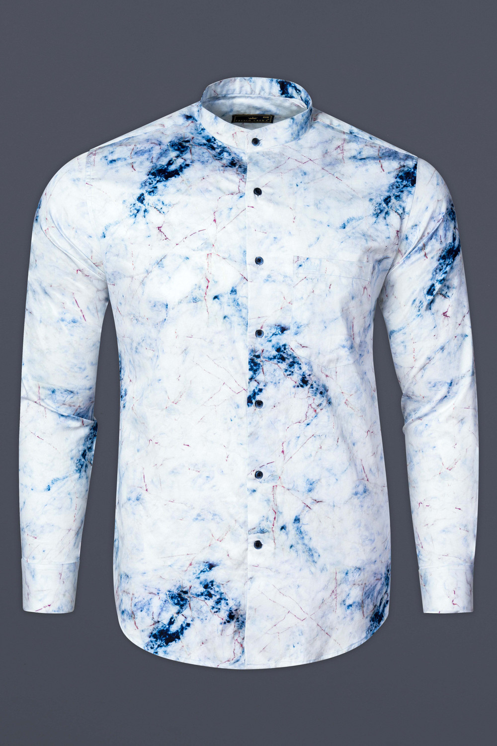 Image of french crown Men Regular Fit Printed Mandarin Collar Casual Shirt