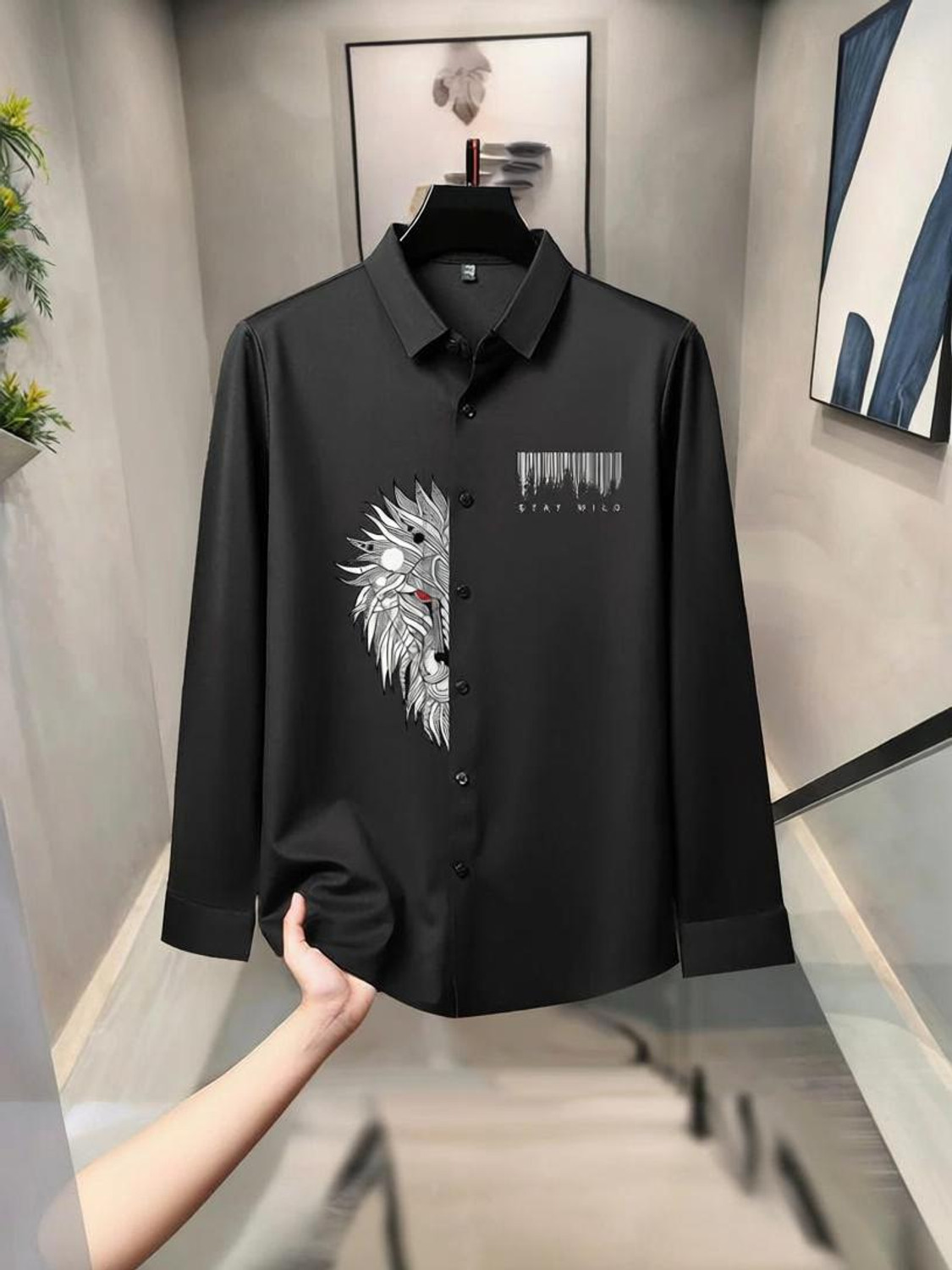 Image of Indissoluble Men Regular Fit Floral Print, Dyed /Ombre Ribbed Collar Casual Shirt