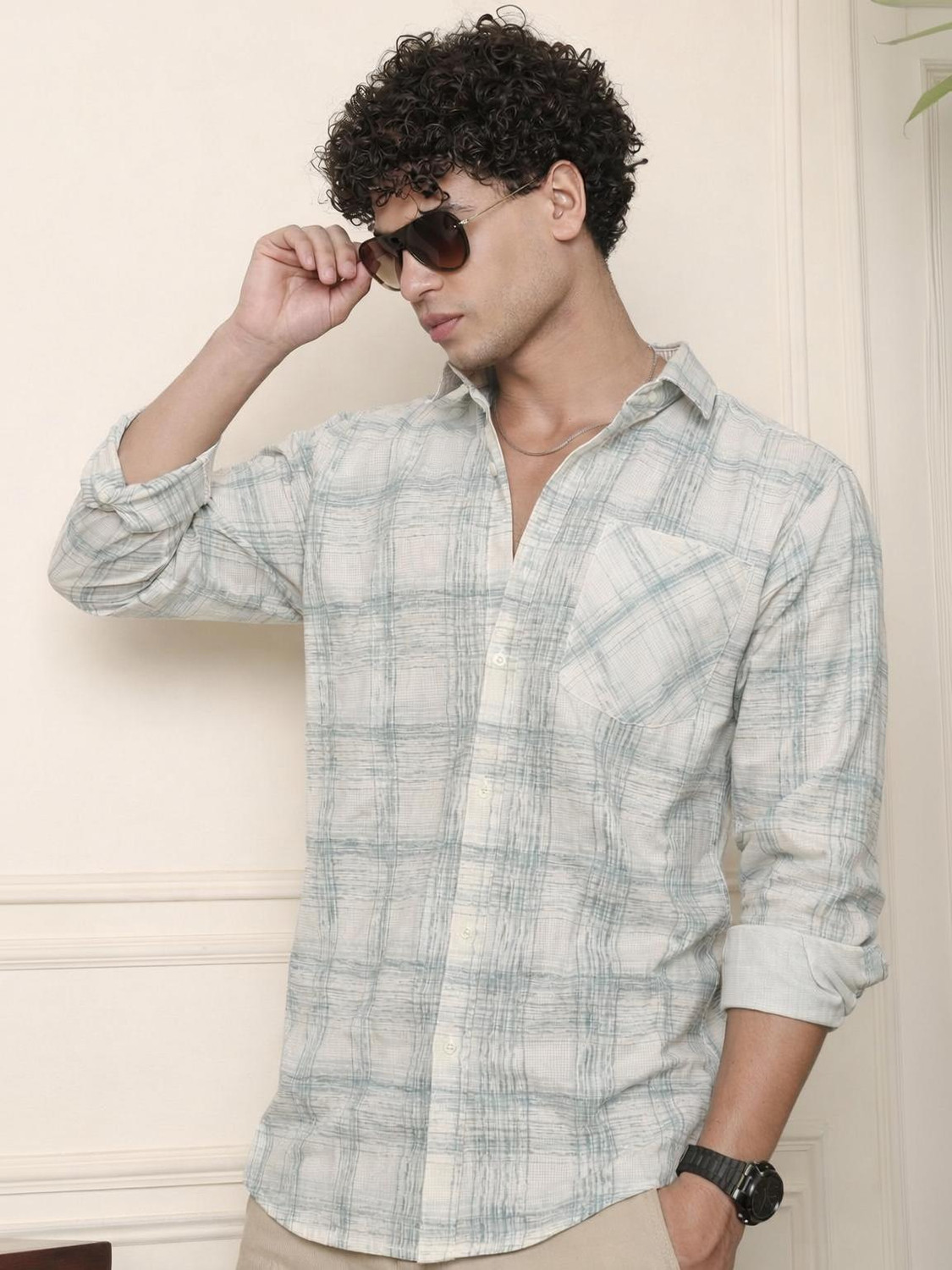 Image of Bushirt Men Regular Fit Checkered Spread Collar Casual Shirt