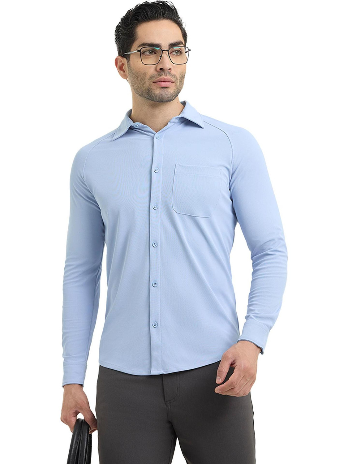 Image of Raymond Men Regular Fit Self Design Spread Collar Formal Shirt
