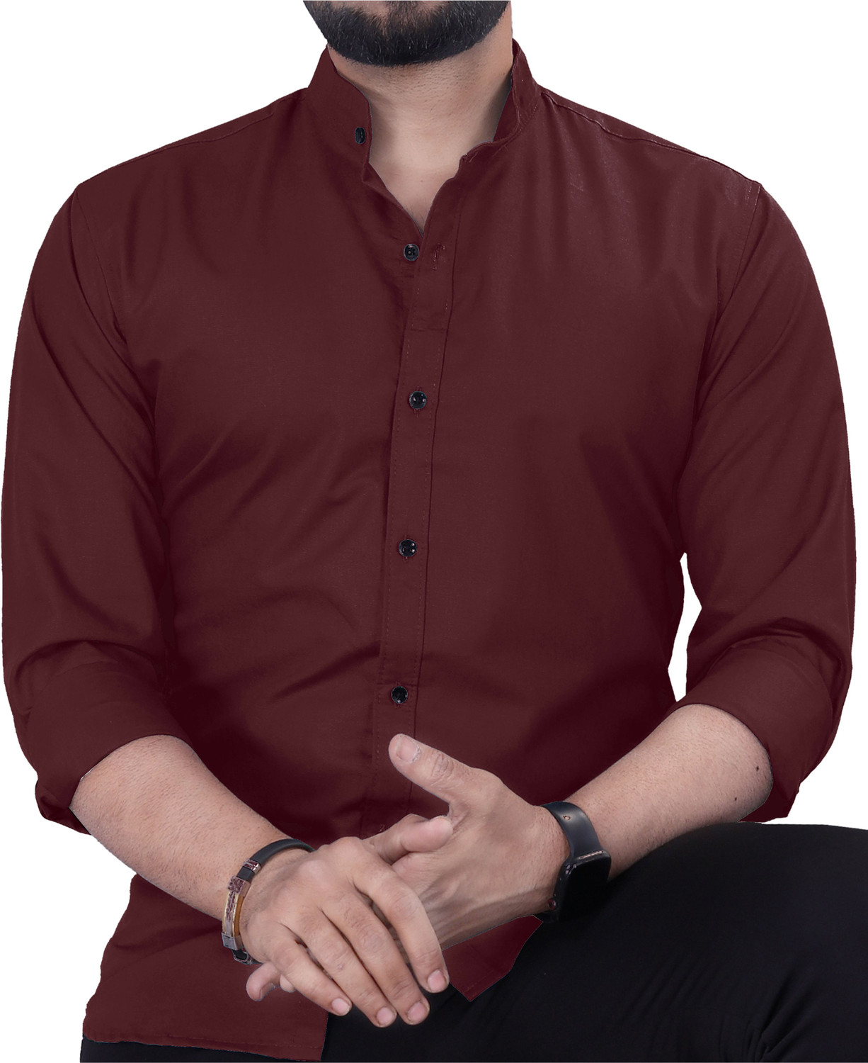 Image of FIBERMILL Men Slim Fit Solid Spread Collar Formal Shirt