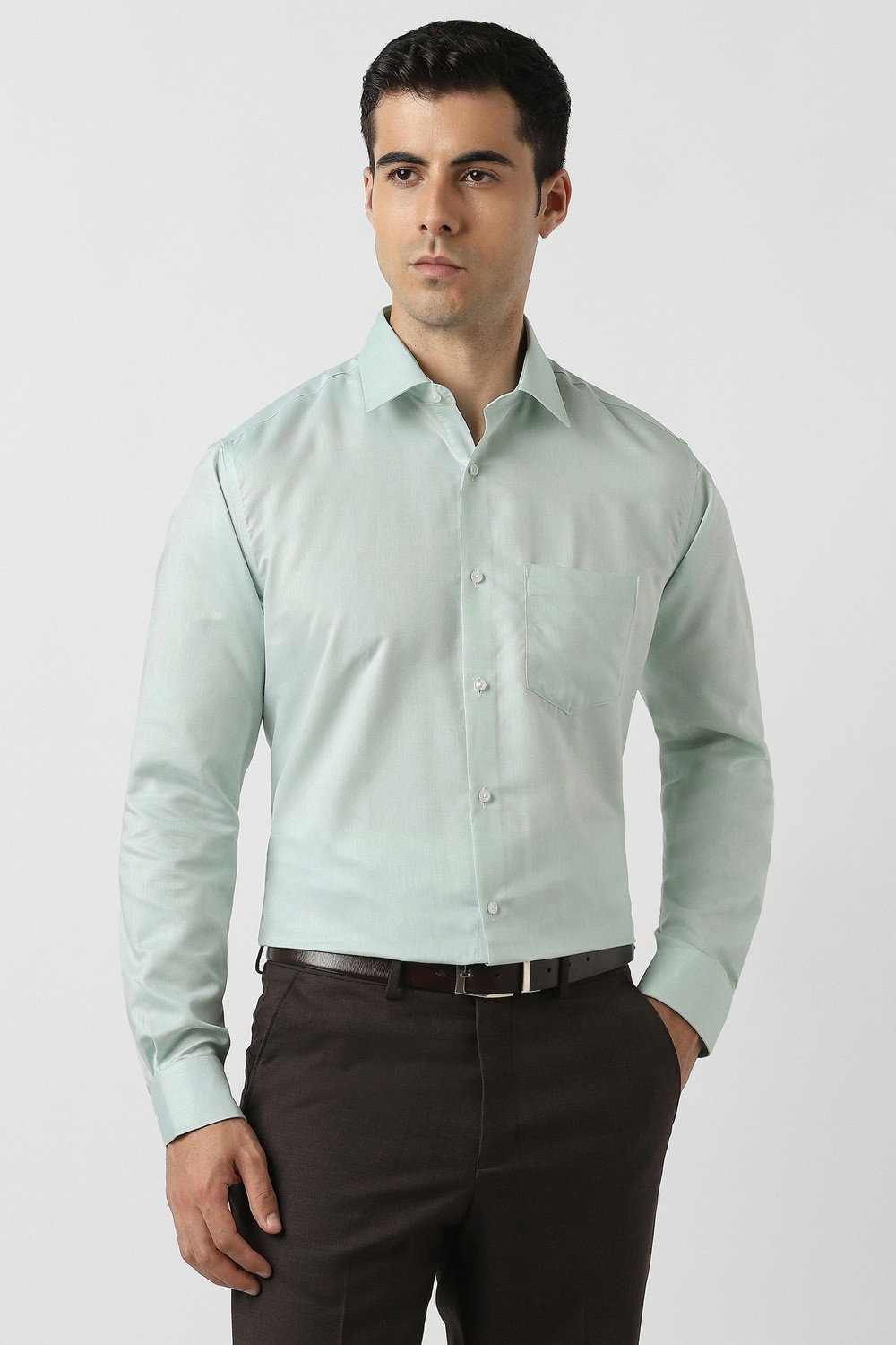 Image of PARK AVENUE Men Slim Fit Solid Cut Away Collar Formal Shirt