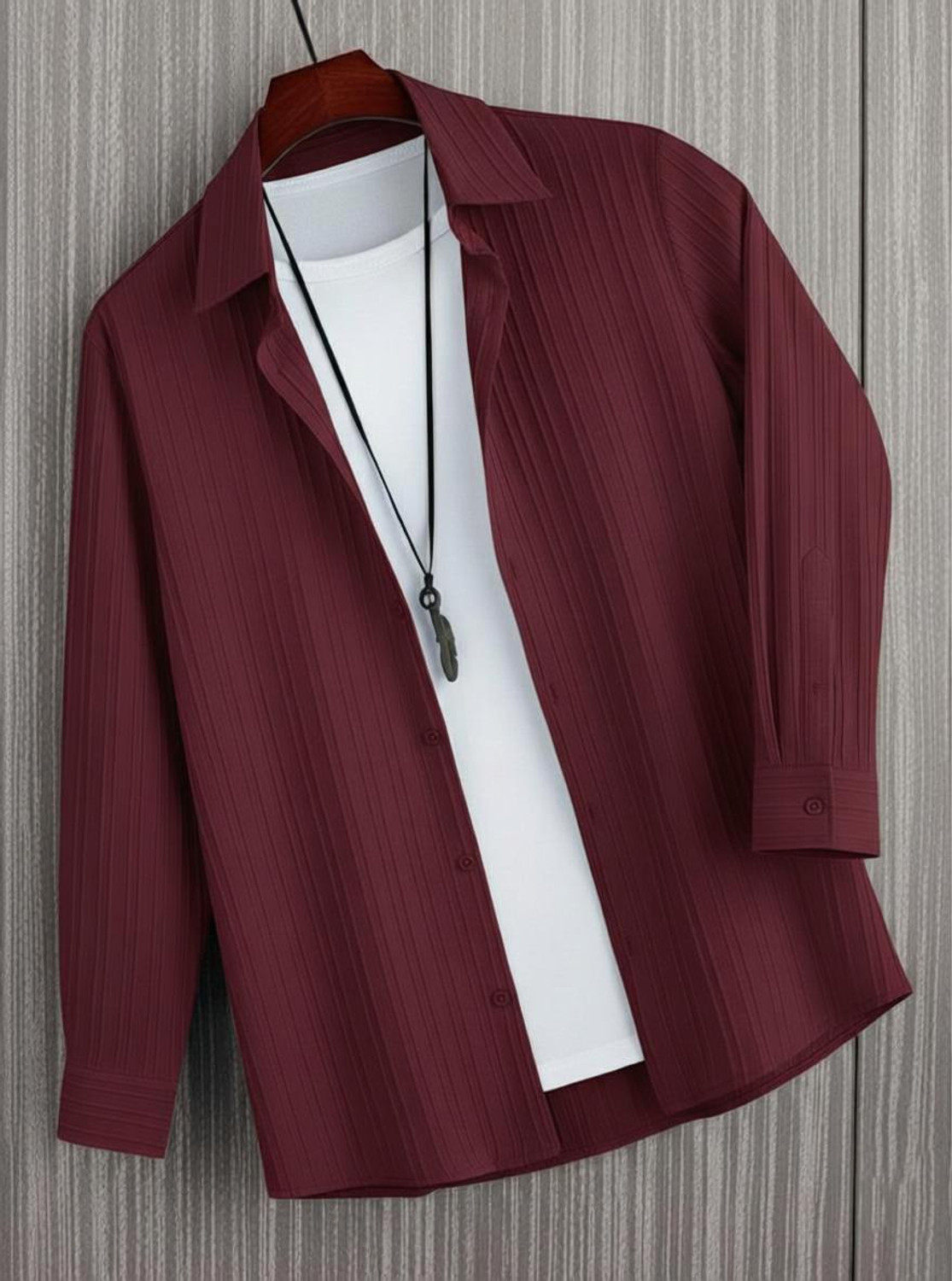 Image of Voroxy Men Regular Fit Striped Spread Collar Casual Shirt